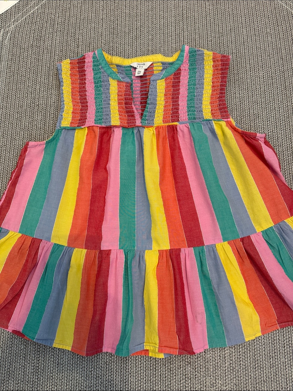 crown & ivy Multicolor Striped Textured Top - Yellow, Green, Red, Pink, Blue